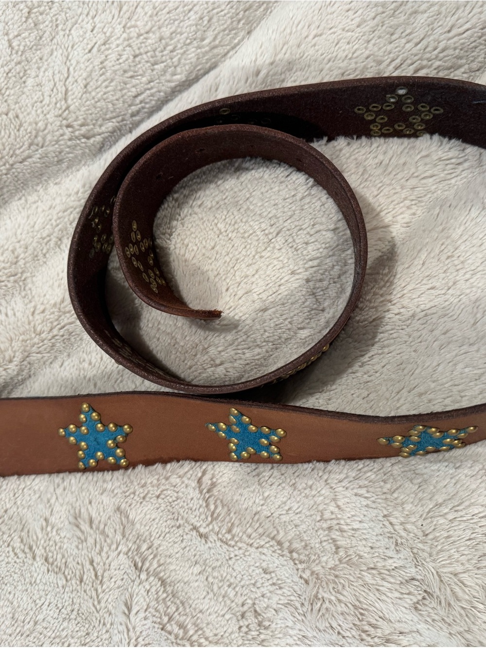 Free People Brown Leather Belt with Turquoise Star Studs